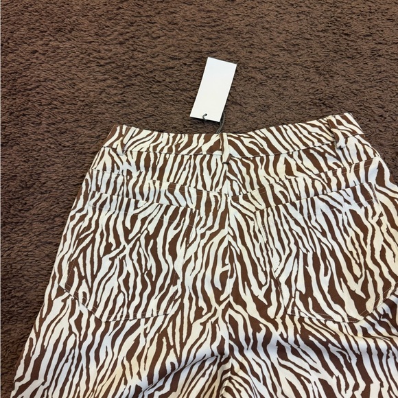 Wayf Brown White Zebra Print High Rise Pants Jeans Straight Leg XS 27 x 30 NEW - Picture 8 of 9
